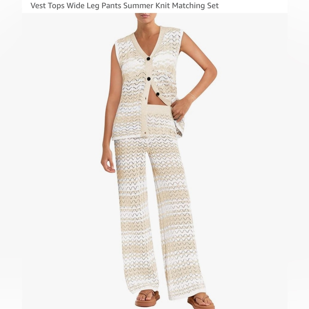 NWT BEIGE KNIT CROCHET 2PC SET COVERUP-S - Picture 16 of 17